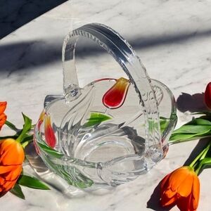 Mid-Century Modern Walther Glas German Glass Orange Tulips Bowl
